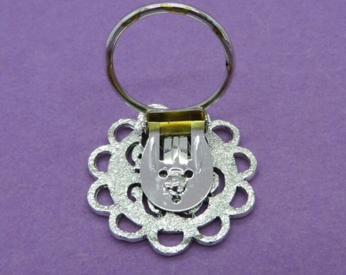 Silver Tone Scrolled Flower Scarf Clip, Vintage Accessory Clip, Dress Clip