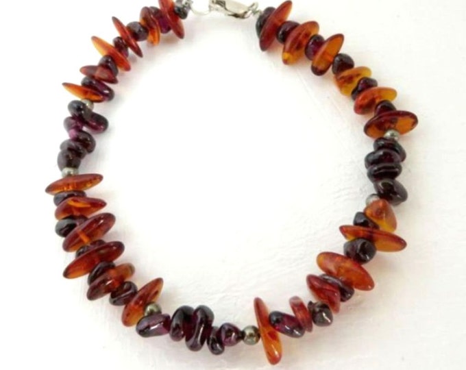 Vintage Amber Bracelet, Amethyst & Amber Bracelet, Boho Beaded Bracelet