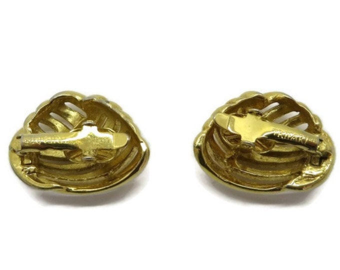 Vintage Trifari Earrings, Gold Tone Swirl Clip-on Earrings