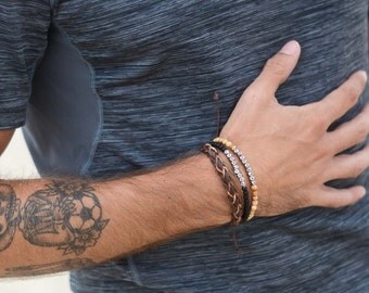 brown braided leather bracelet, leather bracelet, braided leather, gift for him, surfer bracelet, bracelet men, mens leather bracelet, dudes
