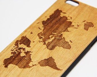 World Map Real Wood Engraved iPhone 7/6s/6 Case,iPhone 7/6s/6 plus case,SE/5/5s,Natural Wooden Samsung Galaxy S6/S7 Edge Case,Galaxy S5/S6