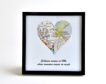 Long Distance Map Heart / Best Friend Birthday Gift / Long Distance Friendship / Moving Away Gift / Going Away Gift / Gifts for Coworkers