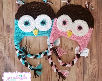 Owl Crochet Hat-Teal or Pink