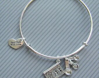 Expandable bangle Kiss the Cook bracelet, charm bracelet, stackable bracelet