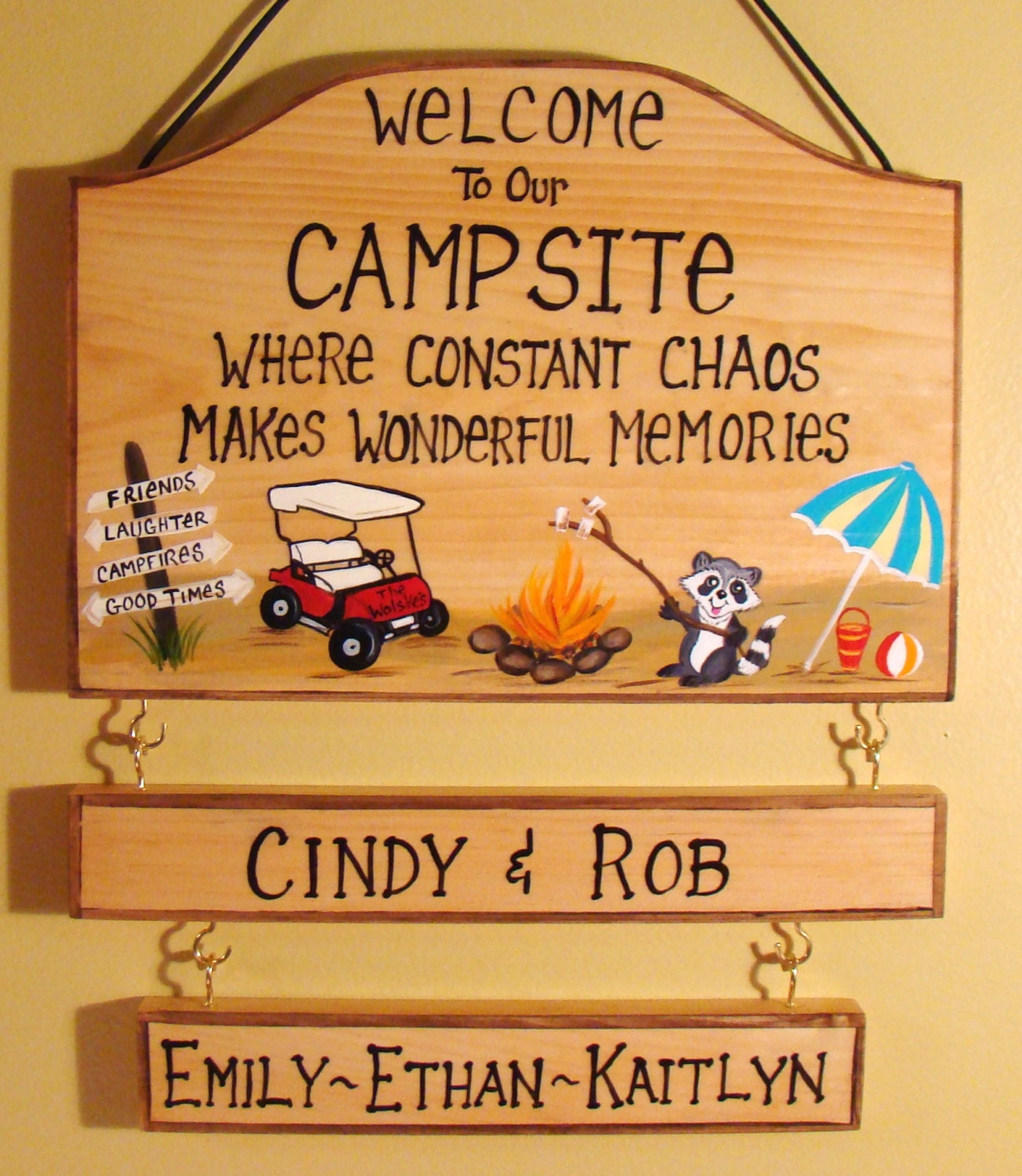 Personalized Camping Campsite Sign Campfire Names Golf Cart