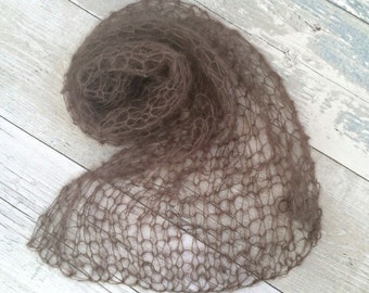 Brown Newborn Wrap, Baby Swaddle Blanket, Newborn Stretch Wrap, New Born Photo Prop, Knit Baby Blanket, Stretch Knit Wrap, Mohair Props