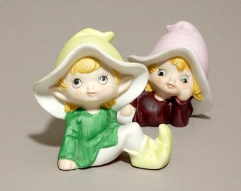 porcelain figurine green Pixie Elf HOMCO 5213 collectibles interior home decor decoration retro vintage 80s 1980s