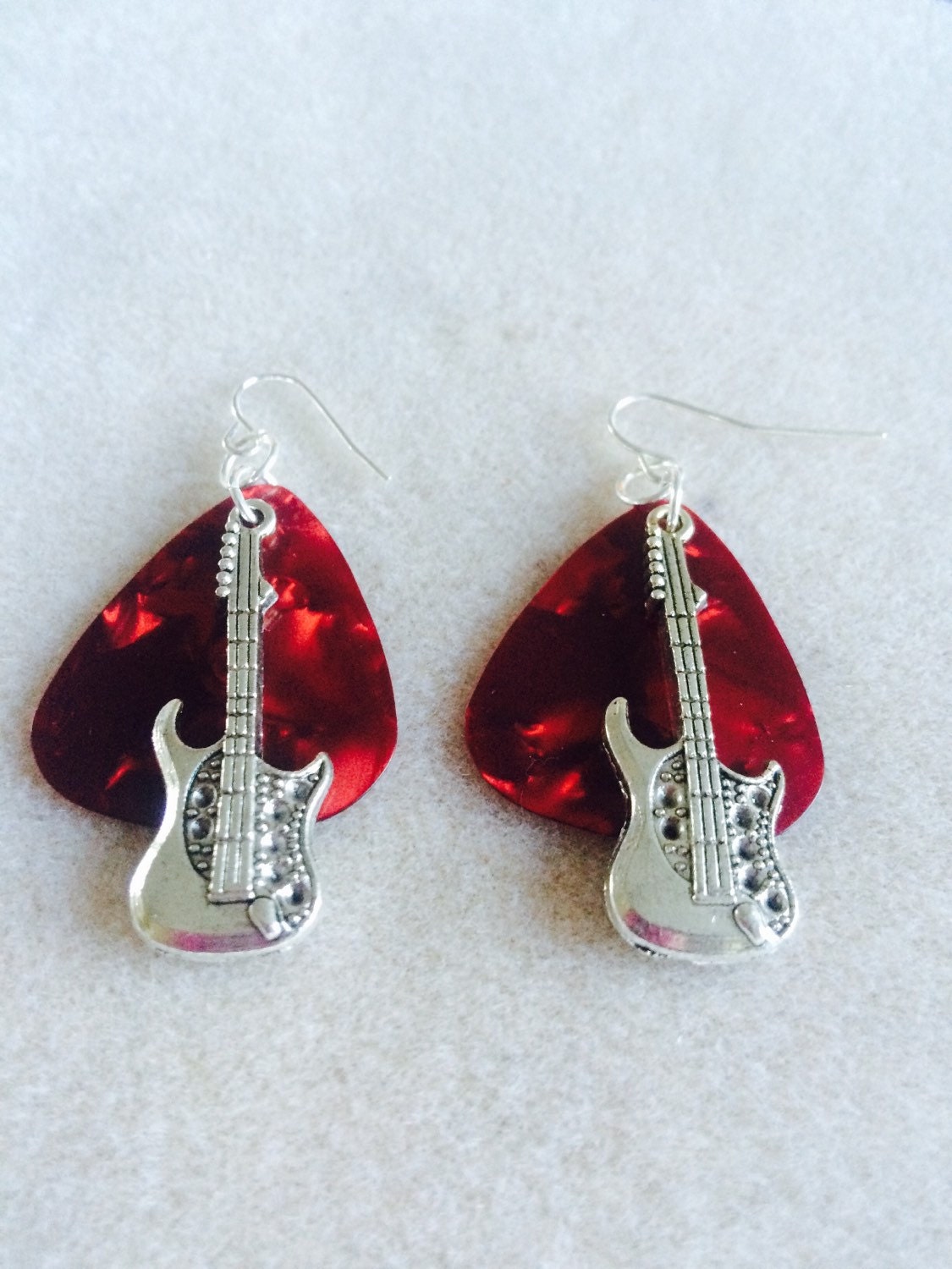 Red Guitar Pick Earrings by BodyliciousBeads on Etsy