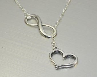 Infinity Necklace,Infinity and Heart Necklace,Heart Necklace,Love Necklace,Couple Necklace,Friend Gift,Friendship Gift,Sister Git,Mom Gift