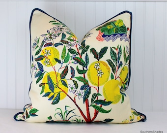 One or Both Sides - ONE High End Schumacher Citrus Garden Primary/Pool Pillow Cover with Self Cording