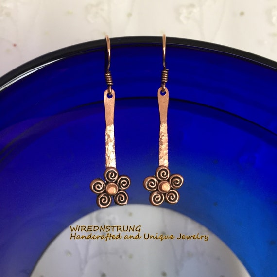 Copper Flower Earrings, Handcrafted Jewelry, Copper Earrings, Copper Jewelry, Gift for Her, Hammered Earrings, Fashion Jewelry,