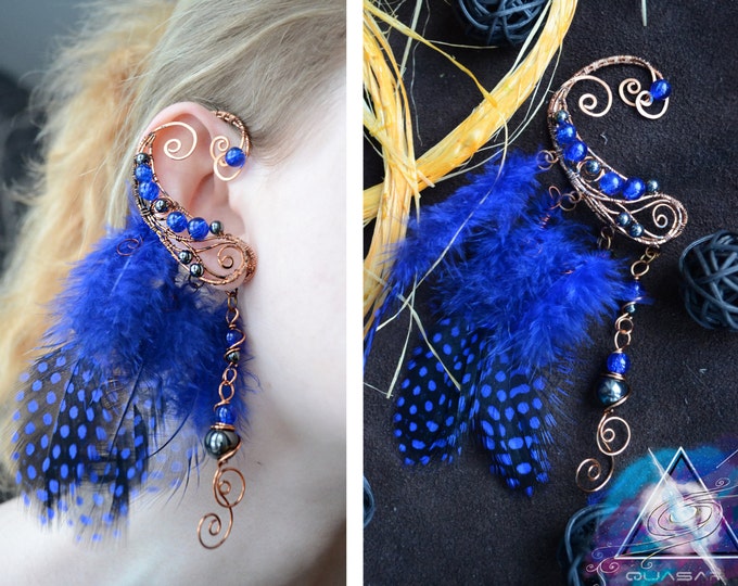 ear cuffs "birdsong in the night". ear cuff feathers, boho, ethnic, ethno, cuff bird, boho jewelry, bright summer jewelry, gift for girl