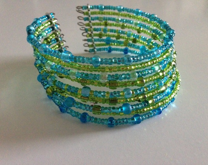 blue and green glass memory wire bracelets