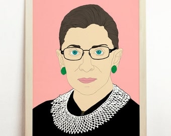 Supreme Court Justice Ruth Bader Ginsburg Art Poster Illustration Print Drawing Wall Hanging Colour Feminist Woman Decor Portrait States