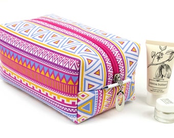 Large Cosmetic Bag In Exclusive Punto Belle Designed Fabric 'Candy Crush'. Make Up Bag, Toiletry Bag, Geometric, Fabric bag, Travel Bag