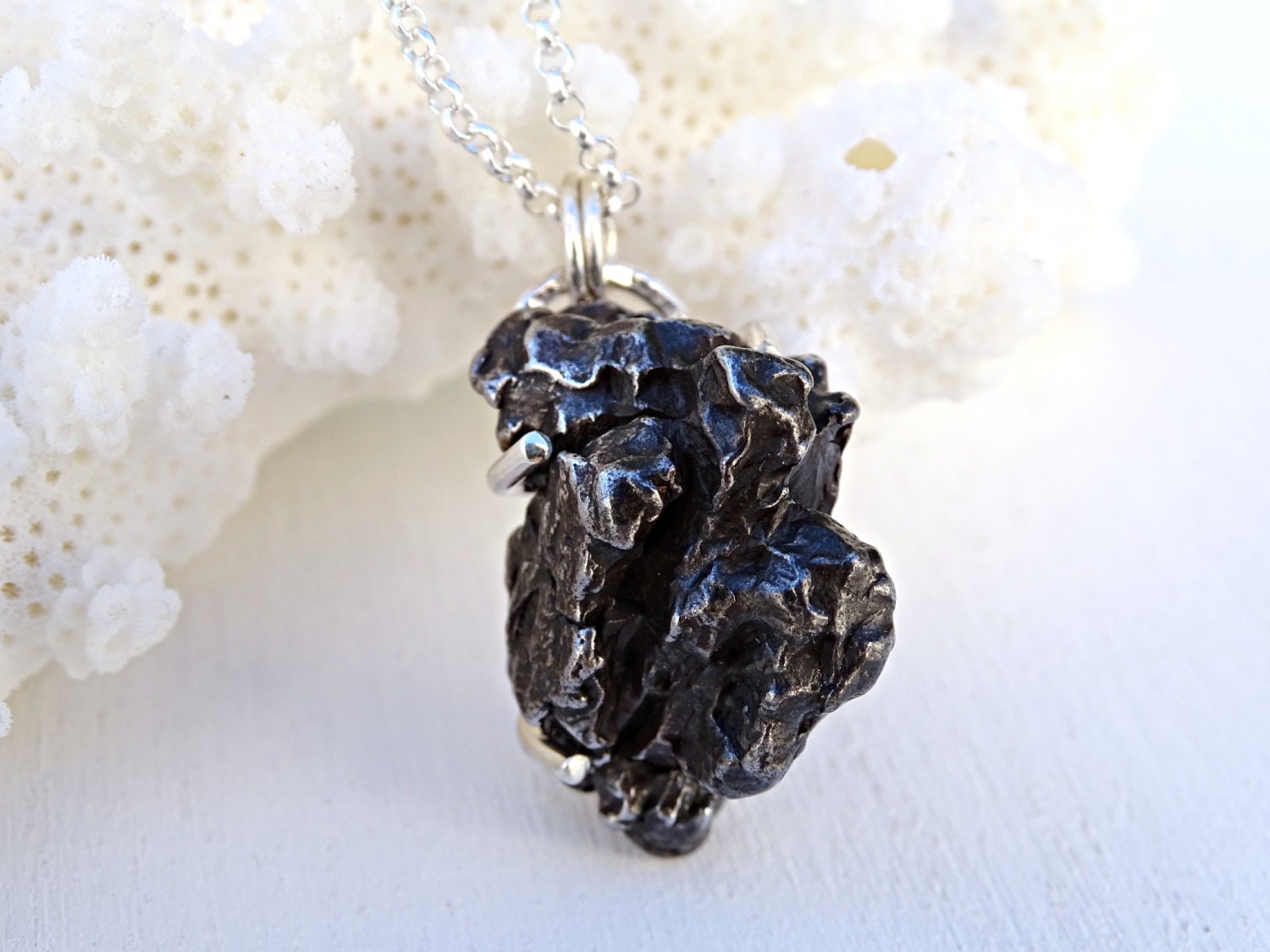 meteorite necklace silver mens necklace meteorite mens