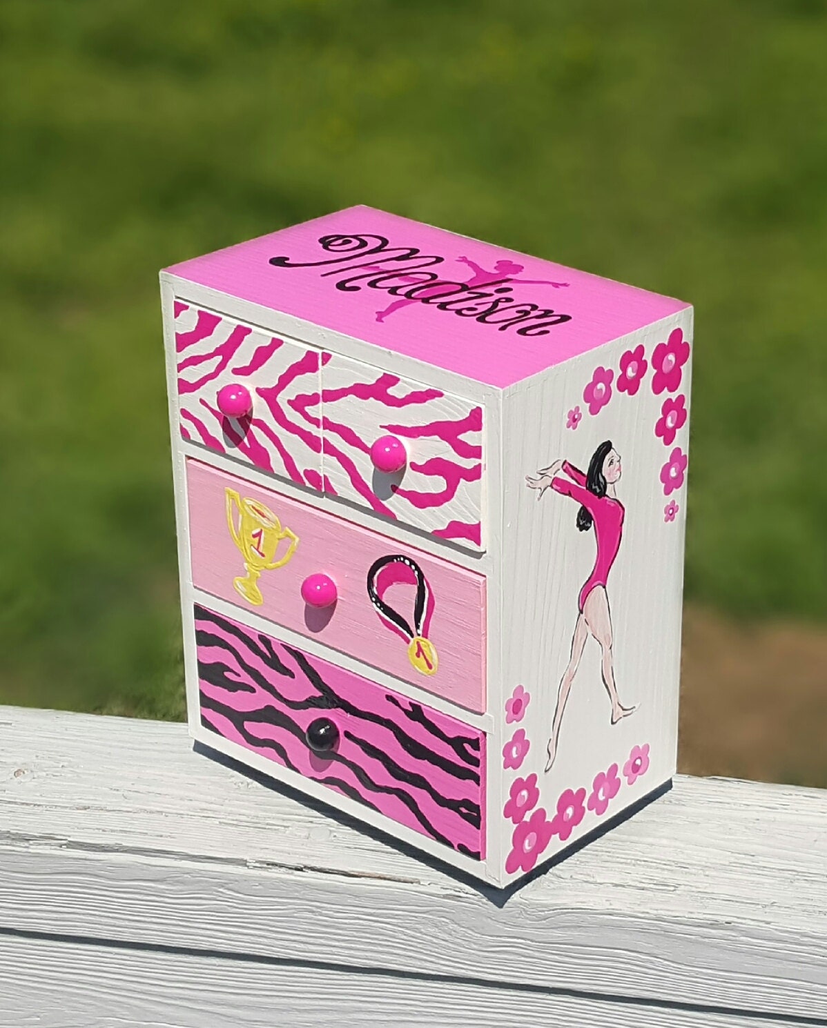 Gymnastics Jewelry Box Hot Pink Box Personalized Zebra Print