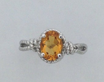 Natural Citrine with Natural Diamond Ring 925 Sterling Silver