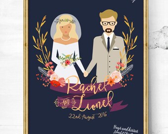 Wedding guest book alternative - Guest Book Wedding - Personalized sketch - Couple illustration - Unique Wedding illustration poster