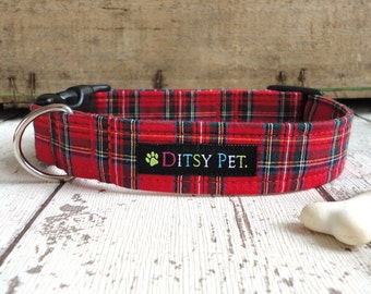 Tartan Checked Fabric Handmade Designer Christmas Dog Collar Gift UK