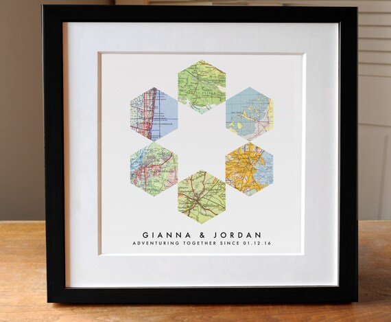 Geometric Map Art Wedding Gift, 6 Custom Maps, Wedding Gift ...