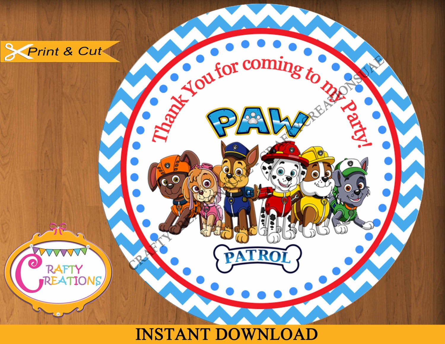 INSTANT DOWNLOAD Paw Patrol Favor Tags Sticker Party