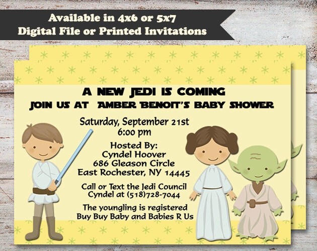 Jedi Baby Shower Party Invitations Star Wars Baby Shower