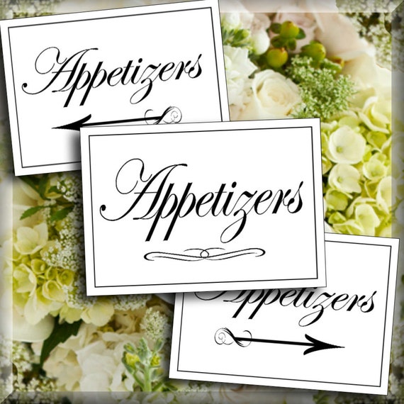 Appetizers Table Signs 3 Styles in Both Flat and Tented