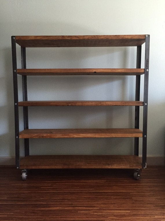 Industrial bookcase with wheels by Wynstelle on Etsy