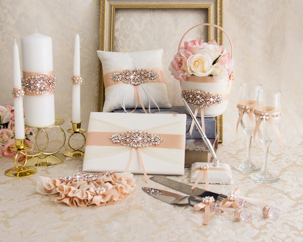 Rose Gold Flower Girl Basket Set Wedding Ring Pillow Guest