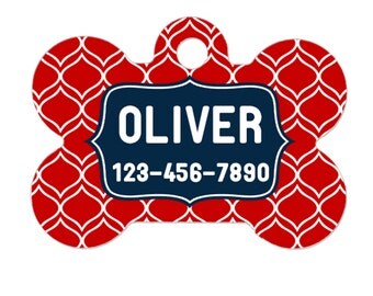 Personalized Pet ID Tag - Personalized Pet Tag - Custom Pet ID Tag - Red Navy Blue Dog Name Tag - Dog ID Tag - Dog Collar Name Tag