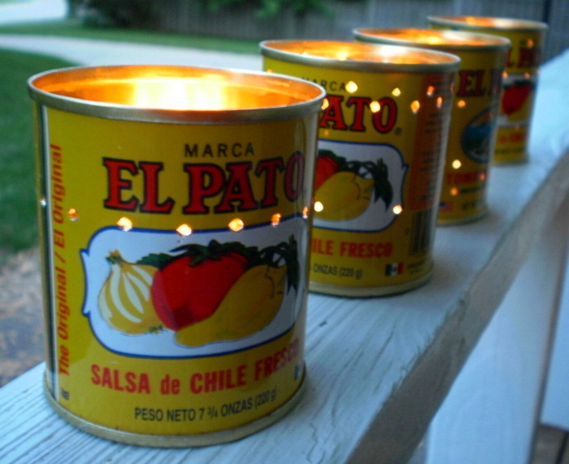 Holiday Candle Votives El Pato Mexican tin cans Set of 6 SMALL