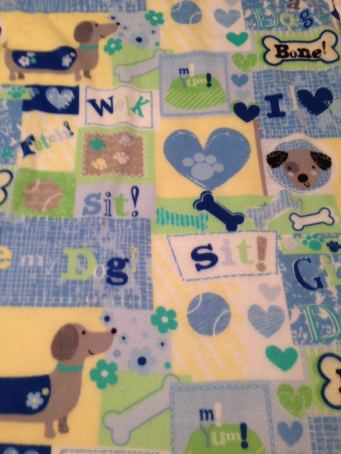 Personalized Embroidered Dog Blanket Blue & Yellow Fleece