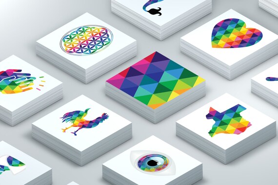 Memory Card Game for All Ages - Bright Colorful Geometric Rainbow