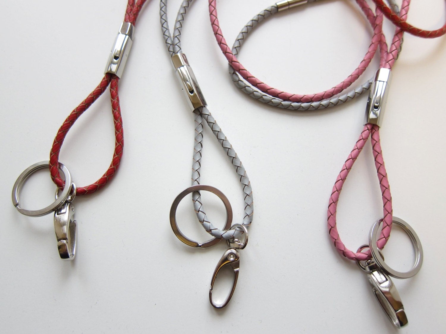 Leather Lanyard Braided Cord Detachable Lanyard ID Holder