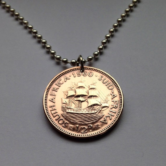 1960 South Africa 1/2 penny coin pendant necklace by ...