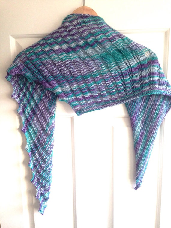 Periwinkle asymmetric scarf hand knit scarf hand dyed