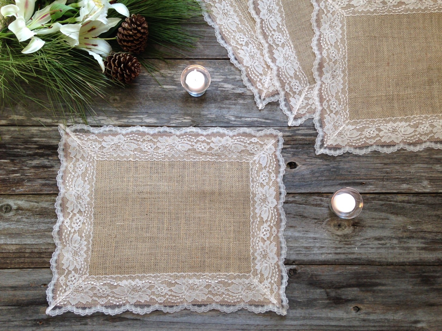 Burlap Placemats with BEIGE/NATURAL Lace Country Wedding