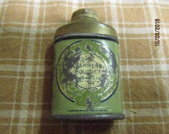 Vintage 1900's Cashmere Bouquet Tiny Powder Tin Canister Container 2" tall