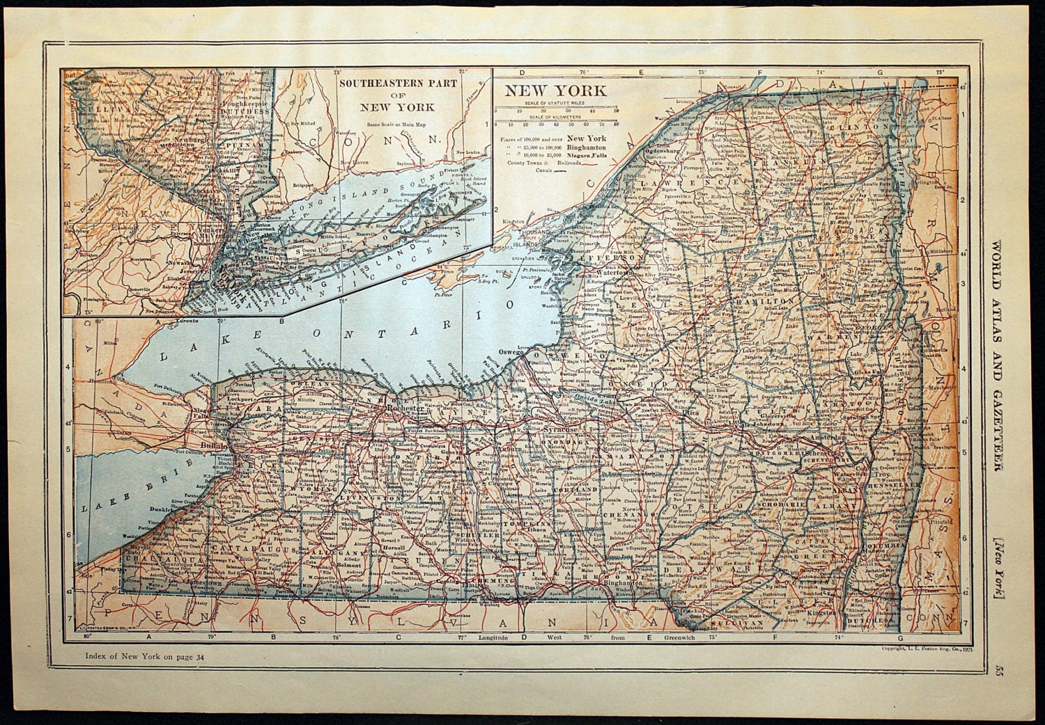 New York / North Carolina Atlas Map 1921 by ClassicTouchPrints