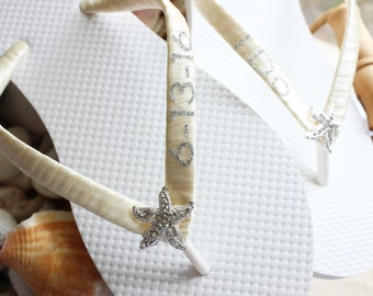 Bridal flip flops, Beach wedding flip flops, Ivory satin, I do Beach wedding shoes, Bridal shower, Wedding party, Bride gift, bridal sandals