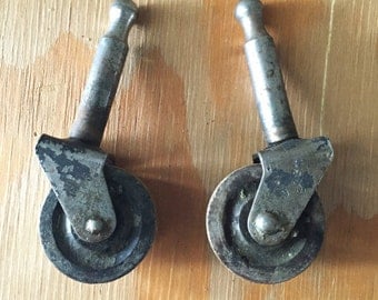 Industrial Caster Hardware, Vintage Hardware, Vintage Casters, Set of Two, Vintage Wheels, Metal Caster Wheels, Post Casters,Steampunk Decor