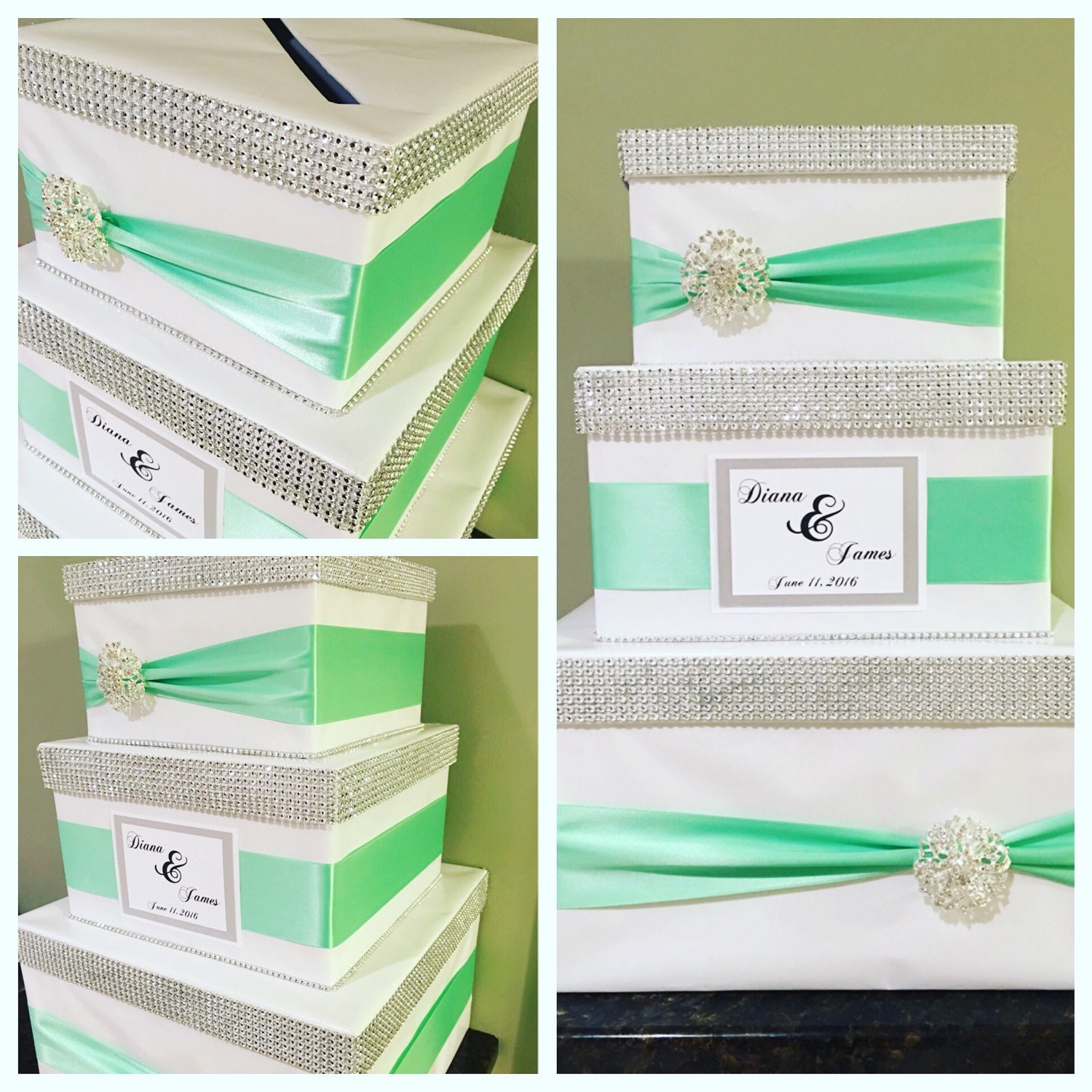 Wedding Cake Card Box Bridal Shower Mint Green Card holder