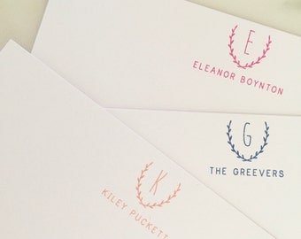 Initial Personalized Stationary - Monogrammed Stationery Set of 20 Flat Note Thank You Cards