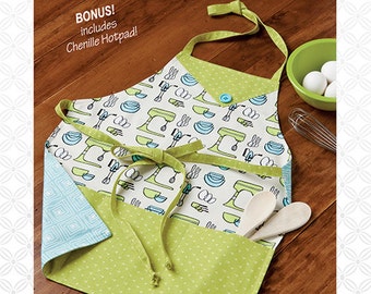 Mom And Me Apron Pattern - Atkinson Designs - 3 Sizes Included - Adult, Child, Toddler - BONUS Hot Pad - IN STOCK -- Kit available