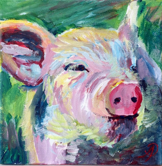Pig Painting Original Acrylic 6x6 by PolsonArt on Etsy