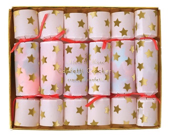 Tiny Confetti Crackers (6), Meri Meri Party Poppers, Toot Sweet Gold Star Decor, Star Christmas Cracker, Party Favor with Tissue Confetti