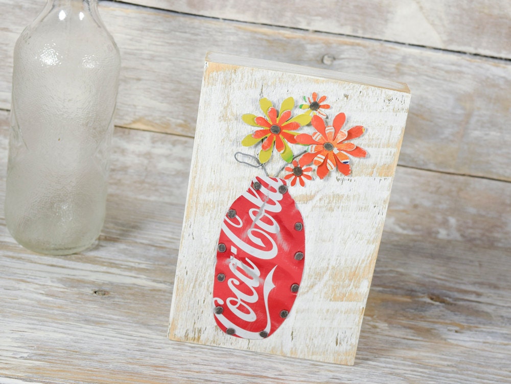 Coke Vase with Yellow and Orange Flowers Soda Can Art on