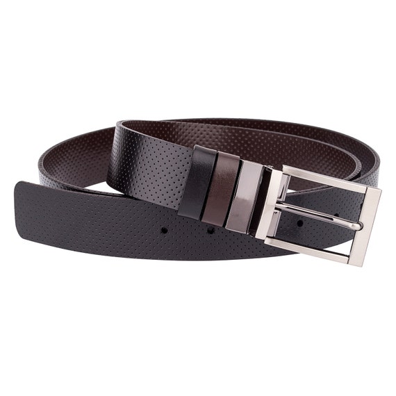 Golf belts for men Perforated Brown reversible black leather