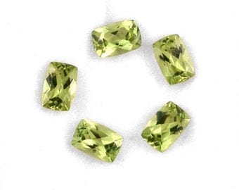 Hebei Peridot Loose Gemstones Set of 5 Cushion Cut 6x4mm TGW 2.80 cts.